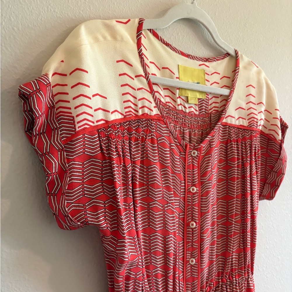 Maeve Anthropologie Veronia Shirtdress Knee-Length Short-Sleeves Women’s XS Red - Picture 3 of 9